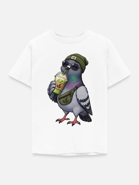 Süße Taube mit Matcha Latte - Kinder T-Shirt - Weiß