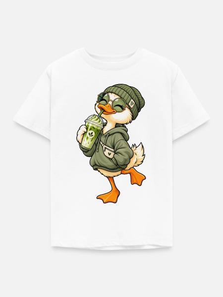 Süße Ente mit Matcha Latte - Kinder T-Shirt - Weiß