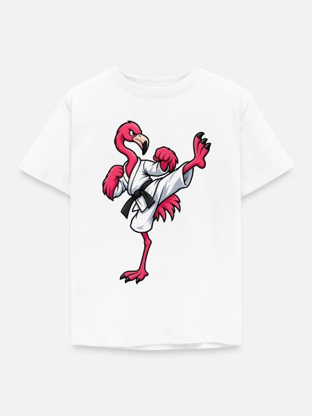 Flamingo beim Karate - Kinder T-Shirt - Weiß