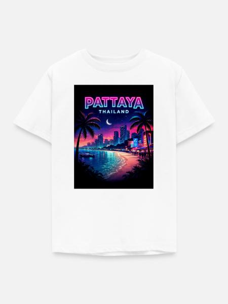Pattaya Neon Moon Strandlandschaft - Kinder T-Shirt - Weiß