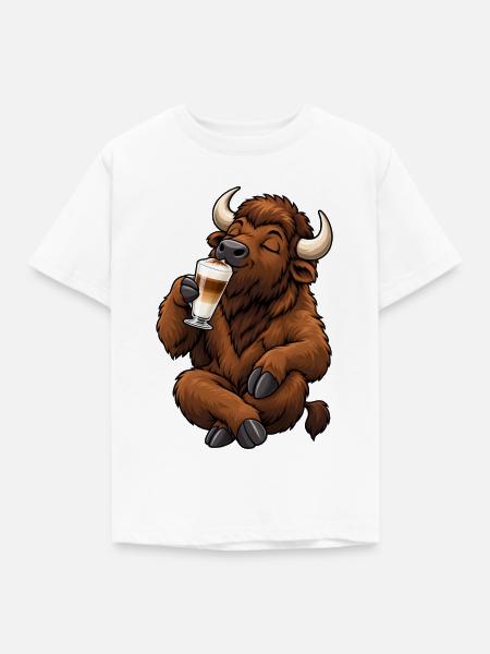  Bison mit Latte Macchiato - Kinder T-Shirt - Weiß