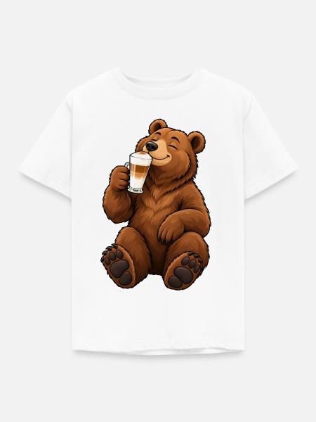Braunbär mit Latte Macchiato - Kinder T-Shirt - Weiß