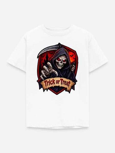 Sensenmann Halloween Schild - Kinder T-Shirt - Weiß