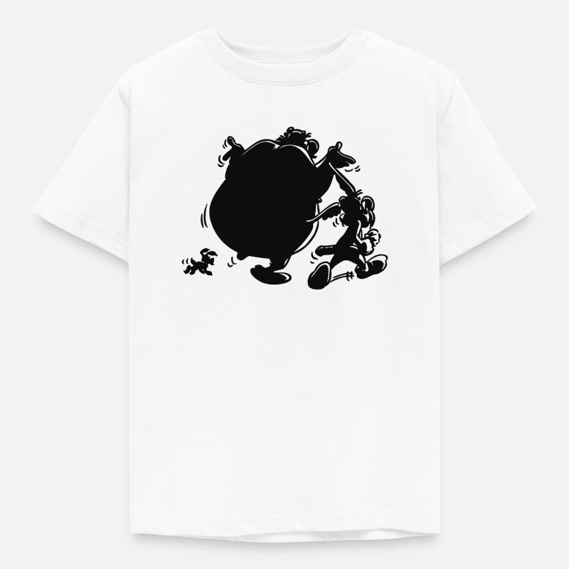 Asterix & Obelix mit Idefix Schatten - Kinder T-Shirt - Weiß