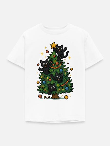 Weihnachtsbaum mit frechen Katzen - Kinder T-Shirt - Weiß
