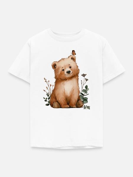 Bär mit Schmetterling - Kinder T-Shirt - Weiß