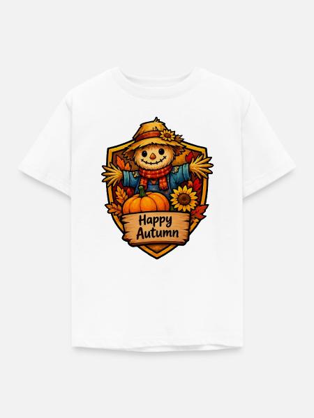 Fröhlicher Herbst Scheuchbild mit Kürbis - Kinder T-Shirt - Weiß
