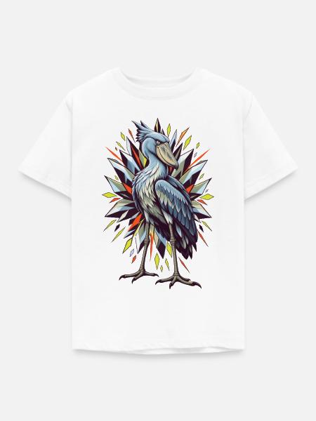 Schuhschnabel mit geometrischer Funkenblüte - Kinder T-Shirt - Weiß