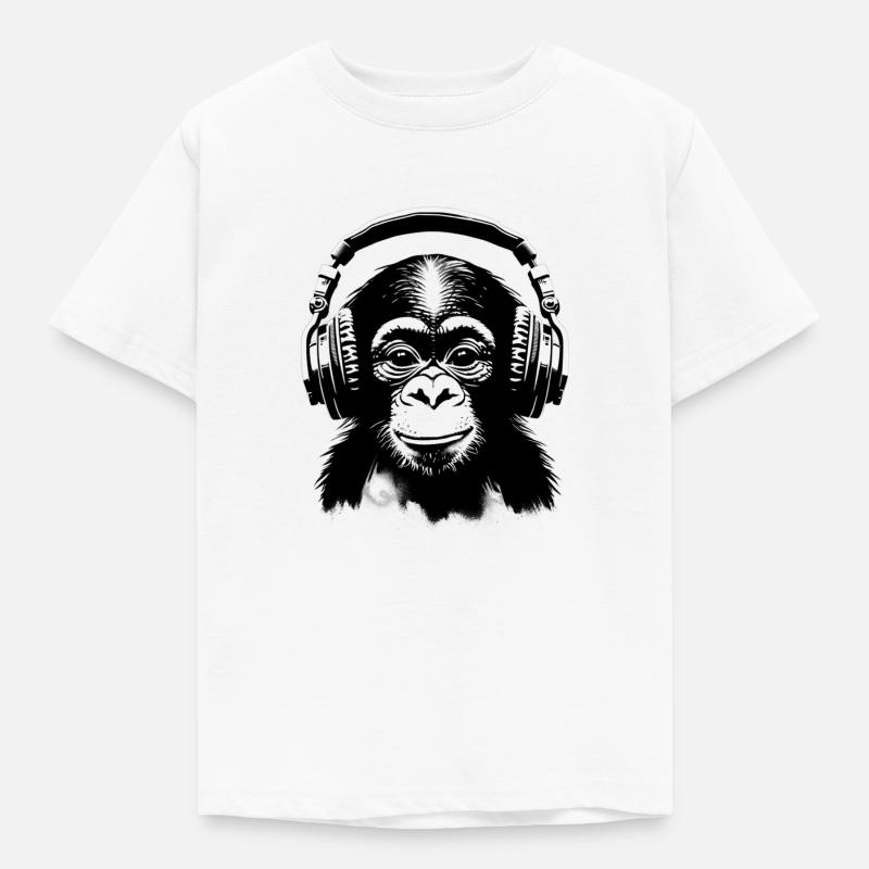 Affe mit Kopfhörern 🎧 - Kinder T-Shirt - Weiß