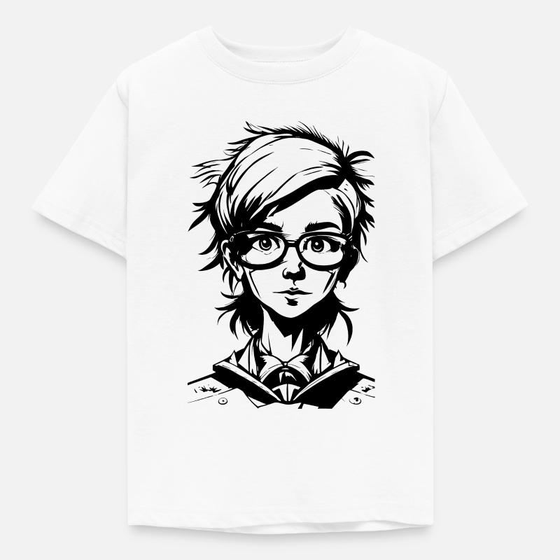 Manga Mädchen - Schulmädchen mit Brille - Kinder T-Shirt - Weiß