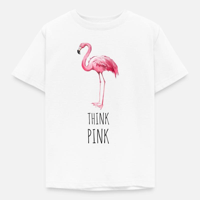FLAMINGO. THINK PINK - Kinder T-Shirt - Weiß