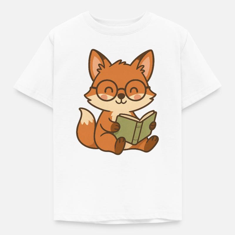 Cute fox book reader illustration - Kids' T-Shirt - white