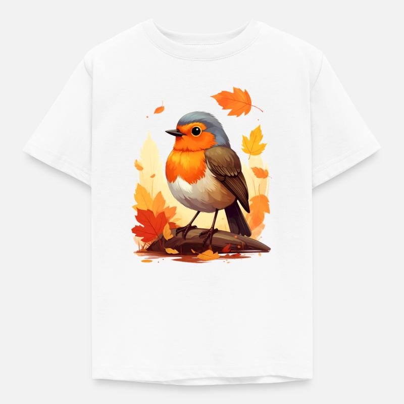 Rotkehlchen im Herbst - Kinder T-Shirt - Weiß