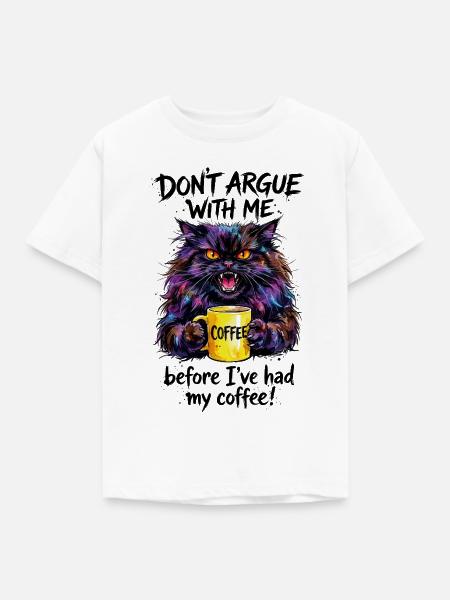 Katze Kaffee Aquarell Morgenmuffel - Kinder T-Shirt - Weiß