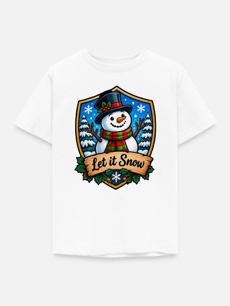 Let it Snow Schneemann Shield - Kinder T-Shirt - Weiß