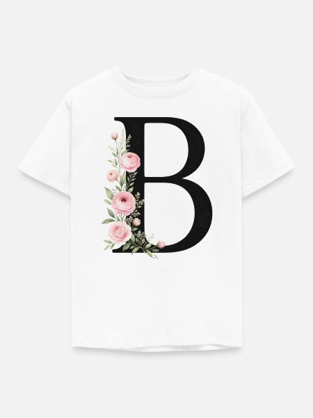B Buchstabe Monogram Floral - Kinder T-Shirt - Weiß