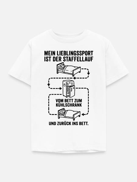 Bett und Kühlschrank Staffellauf - Kinder T-Shirt - Weiß