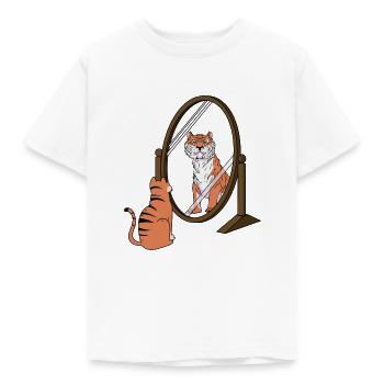 Katze Tiger Spiegel - Kinder T-Shirt - Weiß - Vorne - AI Model Kid Male (0cm)