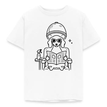 Hund Dackel beim Frisör Minimalistisch Line Art - Kinder T-Shirt - Weiß - Vorne - AI Model Kid Male (0cm)