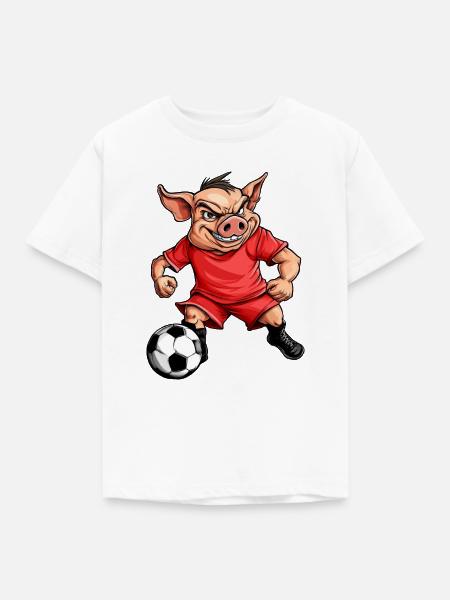 Schweinchen Fussball - Kinder T-Shirt - Weiß
