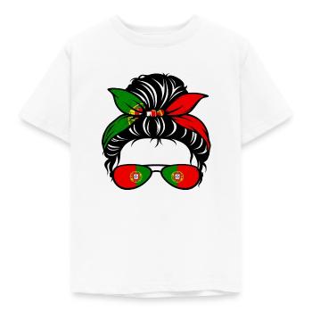Portugal Frau Dutt Portugiesische Flagge Stolz - Kinder T-Shirt - Weiß - Vorne - AI Model Kid Male (0cm)