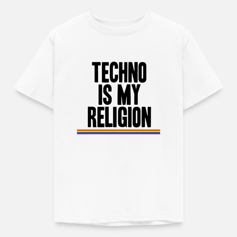 Techno is my Religion LGBT Regenbogen Geschenkidee - Kinder T-Shirt - Weiß