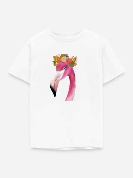 Flamingo mit Kranz - Kinder T-Shirt - Weiß