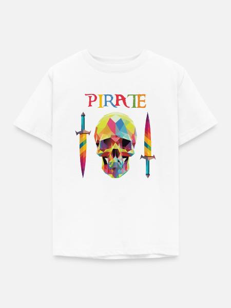 Pirat - Low-Poly-Schädel - Kinder T-Shirt - Weiß