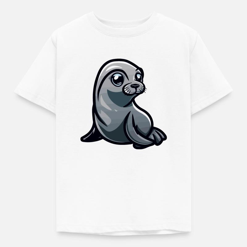 Robbe Tier Comic - Kinder T-Shirt - Weiß