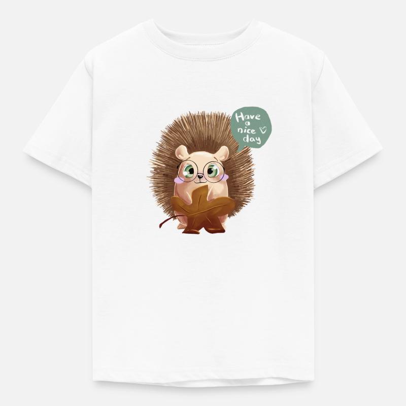 Herbst Igel mit Blatt have a nice day - Kinder T-Shirt - Weiß
