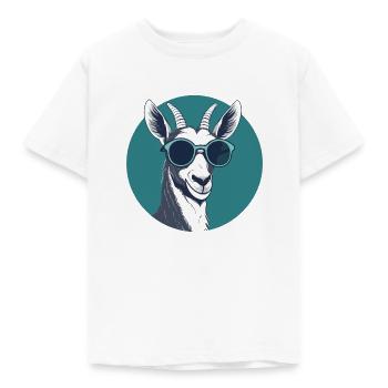 Goat with sunglasses, horned mammal, goat - Kids' T-Shirt - white - Front - AI Model Kid Male (0cm)