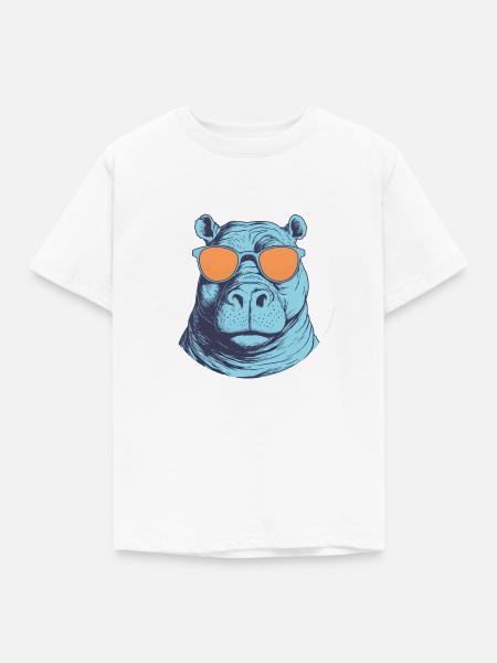 Nilpferd mit Sonnenbrille, Nilpferd, Wasserpferd - Kinder T-Shirt - Weiß