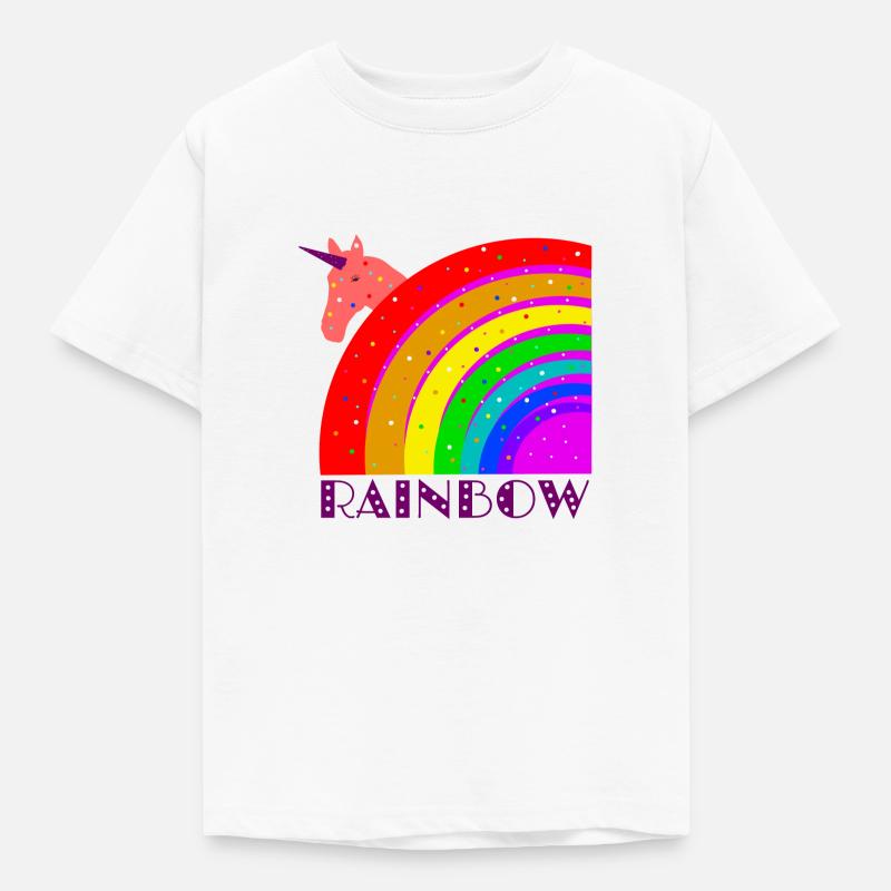 Regenbogen mit Einhorn - Kinder T-Shirt - Weiß