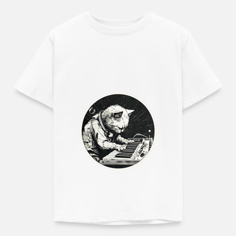 Space Synth Cat - Kids' T-Shirt - white