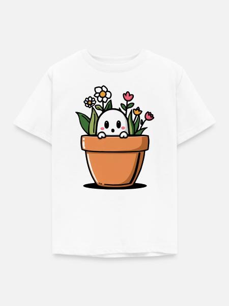 Schüchterner Geist hinter Blumentopf - Kinder T-Shirt - Weiß
