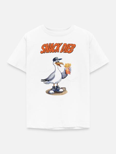 Snack Dieb Möwe Lustiger Pommes Spruch - Kinder T-Shirt - Weiß