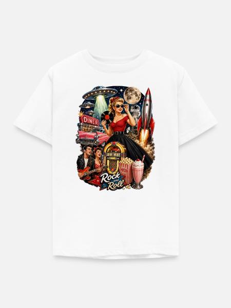 Retro Rockabilly Diner Mond Rakete - Kinder T-Shirt - Weiß