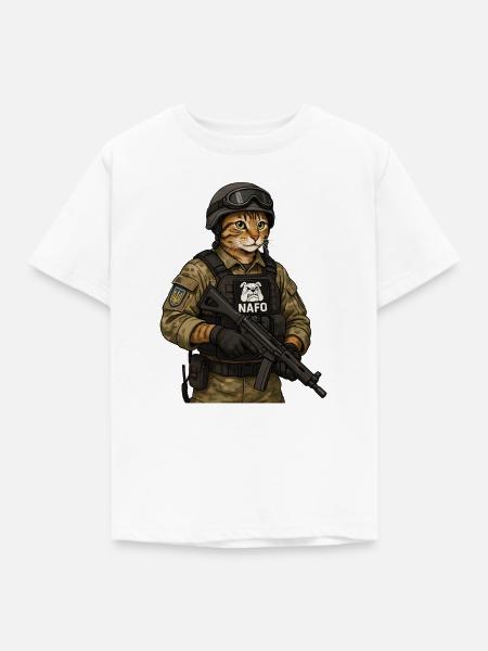 Ukraine-Katze mit NAFO-Patch - Kinder T-Shirt - Weiß