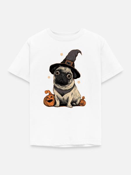 Mops Halloween - Kinder T-Shirt - Weiß