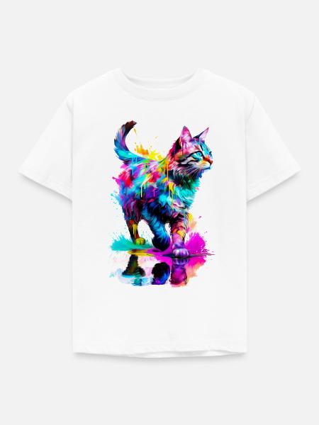 Bemalte getigerte Katze - Kinder T-Shirt - Weiß