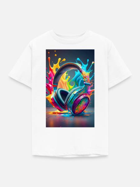Bunte Kopfhörer - Kinder T-Shirt - Weiß