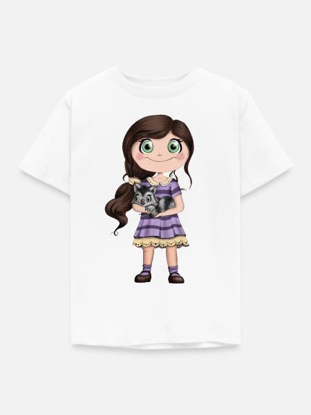 Mädchen mit Katze - Kinder T-Shirt - Weiß