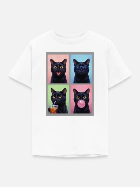 Katzen schwarze Katze - Kinder T-Shirt - Weiß