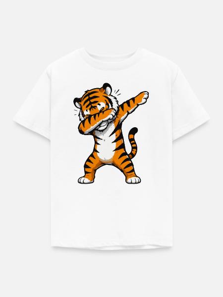 Tiger Dab Aufdruck - Kinder T-Shirt - Weiß