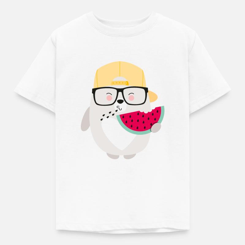 BEAR WITH MELON - Kinder T-Shirt - Weiß