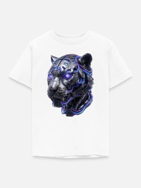 Neon-Tiger Kopf - Kinder T-Shirt - Weiß