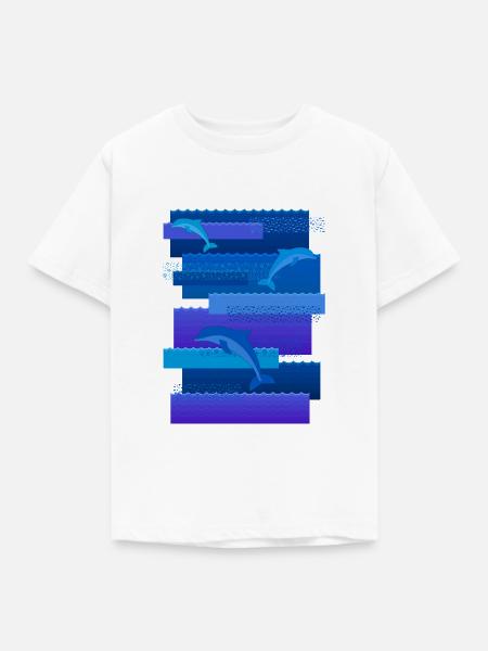 Wellen & Delfine - Kinder T-Shirt - Weiß