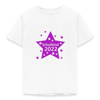 Schulkind 2022, Schulanfänger, Sterne lila - Kinder T-Shirt - Weiß - Vorne - AI Model Kid Male (0cm)