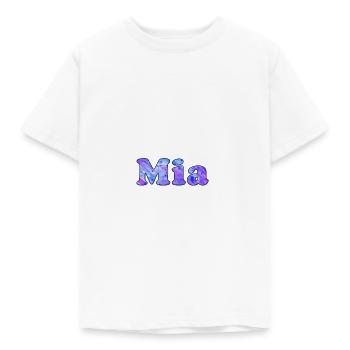 Name: Mia - Kinder T-Shirt - Weiß - Vorne - AI Model Kid Male (0cm)