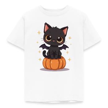 Cute Black Cat with Bat Wings Pumpkin - Kids' T-Shirt - white - Front - AI Model Kid Male (0cm)